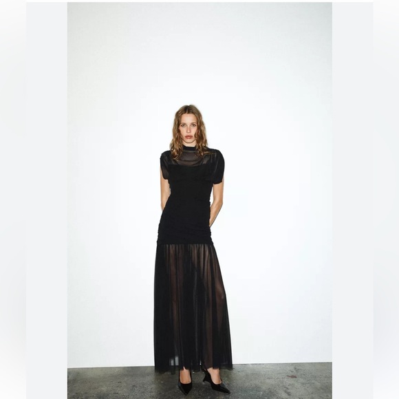 Zara Dresses & Skirts - ZARA COMBINED DRAPED MIDI DRESS - Black Woman’s Size medium